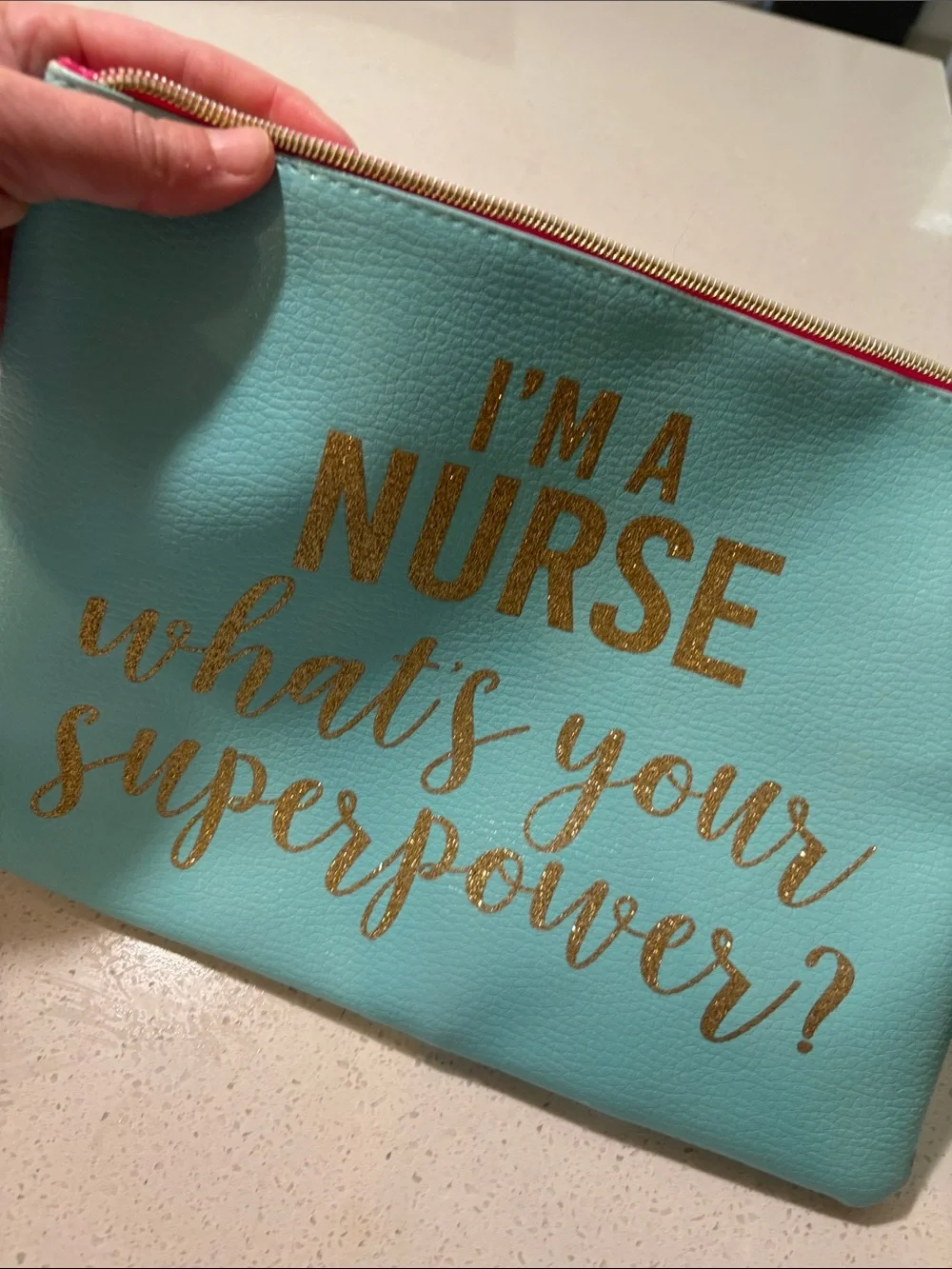 Nurse Cosmetic Pouch - Teal with Gold Foil Text